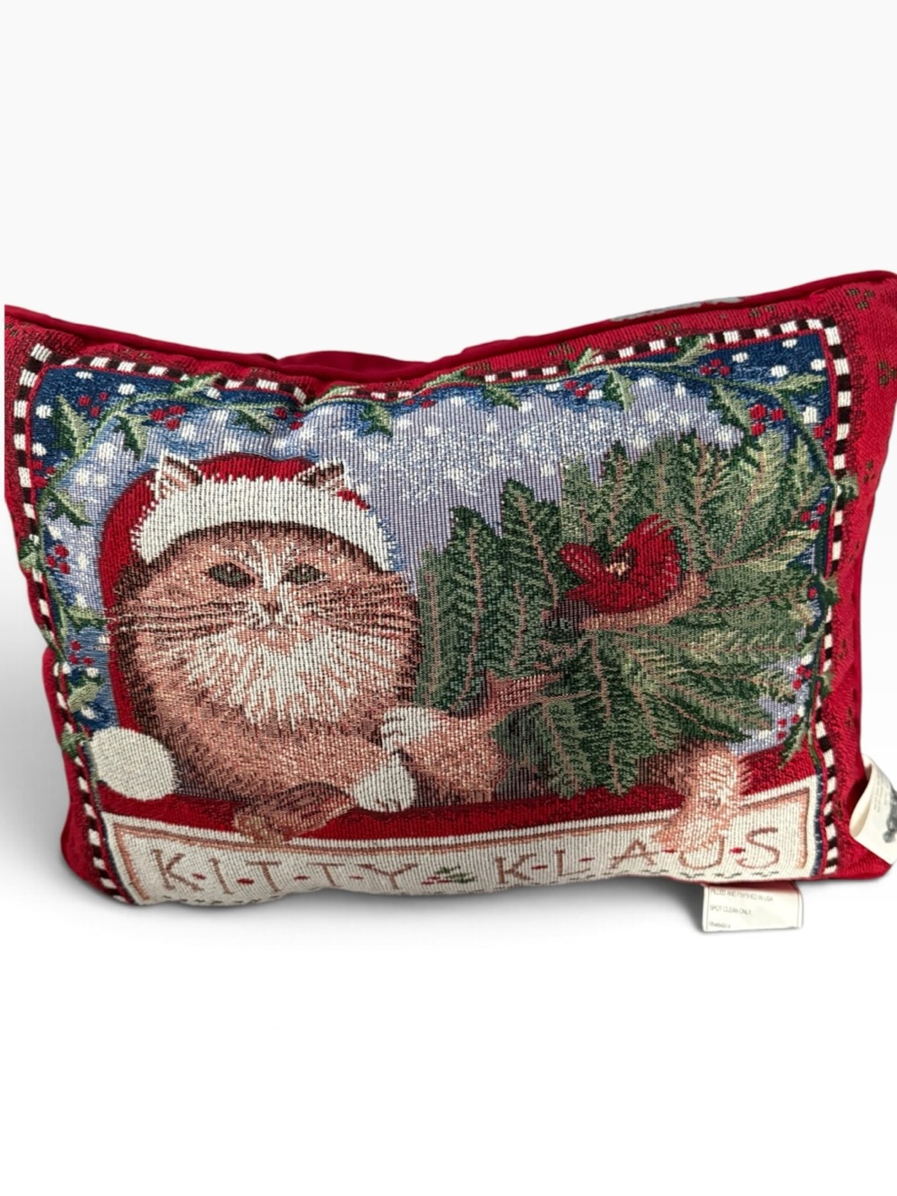 St Nicholas Square Kitty Klaus Tapestry Christmas Pillow Cat Cardinal Decor.